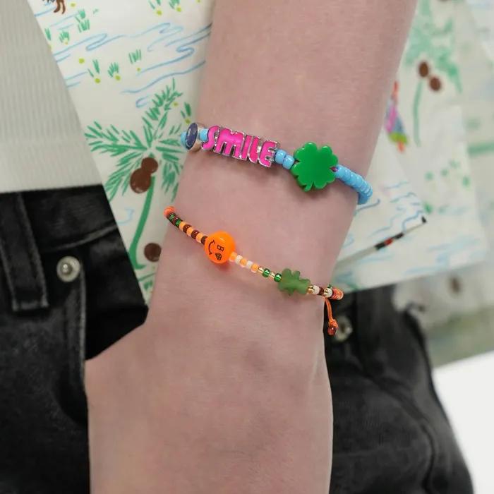Kitsch Motives Charm Beads Knot Bracelet Kitsch Smile Teddy Bear Charm Beads Thread Bracelet Knot Bracelet