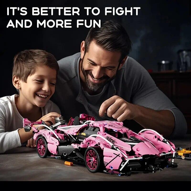 1:14 rosa Sportwagen-Bausteine, Spielzeug für Jungen oder Erwachsene, Bausätze für Erwachsene, anspruchsvolles Konzept-Rennwagen-Modell-Set, DIY-Spielzeug für Mädchen und Jungen