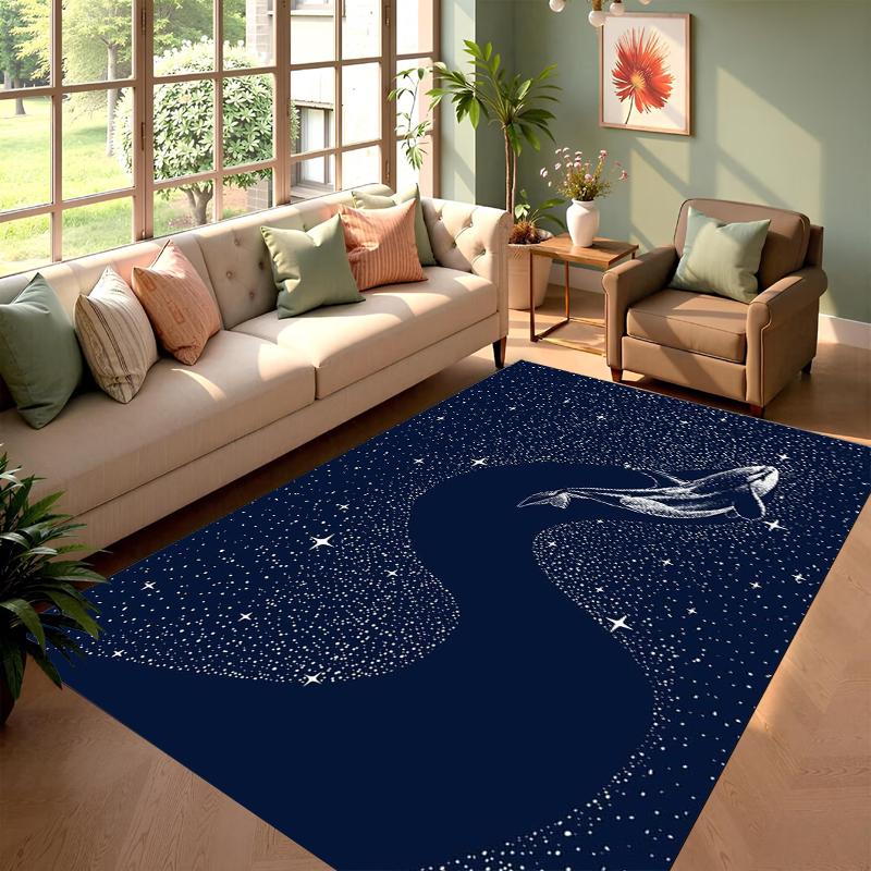 

Modern Starry Sky Marine Life Area Rug Whale Jellyfish Print Non Slip Carpet for Living Room Bedroom Home Decor 40X60CM