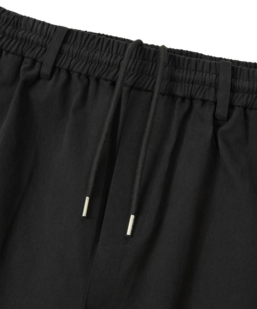 Uallong Essential Twill String Banding Wide Pants - Black