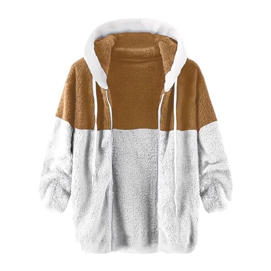 Men Hooded Fleece Jacket Adjustable Drawstring Long Sleeve Zipper Closure Coat Autumn Winter Warm Outerwear