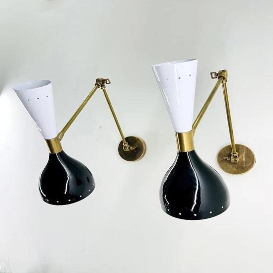 Pair of Brass Stilnovo Modern Diabolo Wall Sconces – Contemporary Wall Lamp Fixtures