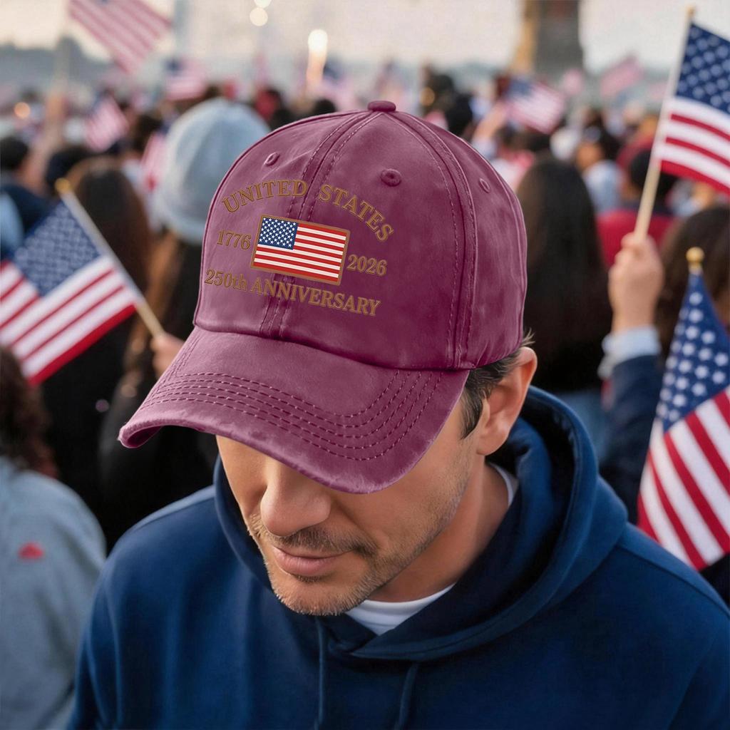 Unisex Vintage Washed Baseball Cap with United States 250th Anniversary 1776 2026 Print Adjustable Fit Classic Style