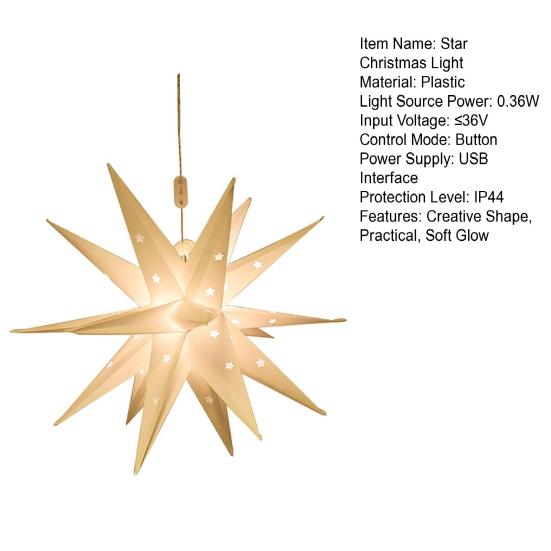Lumini de Crăciun cu stele cu 18 colțuri Decorații agățate Lumină moale IP44 Lampă LED impermeabilă Decor de stea de Crăciun pentru exterior/interior