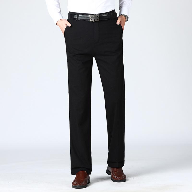 Men's High Waist Black Cotton Business Casual Pants - Summer 2021 Collection