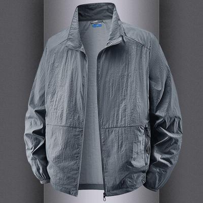 Roupa de Proteção Solar Masculina Jaqueta de Sol para Verão ao Ar Livre Tamanho Grande Jaqueta com Gola Alta Roupa de Pele de Secagem Rápida Corta-vento Roupa de Proteção Solar