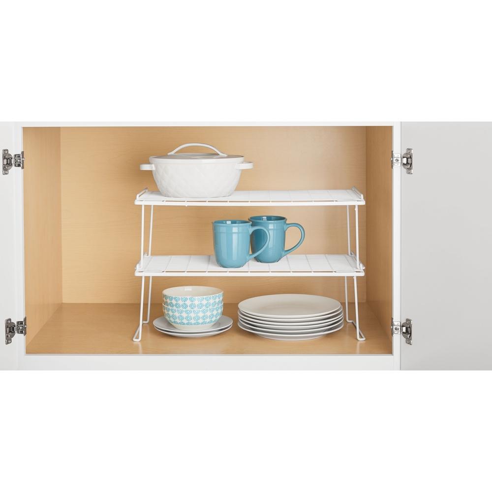 Metal Kitchen Pantry Organizer Stacking Shelf Storage Rack Wire Plates Lids Cutting Boards Pans Dishes Bathroom Closet Space