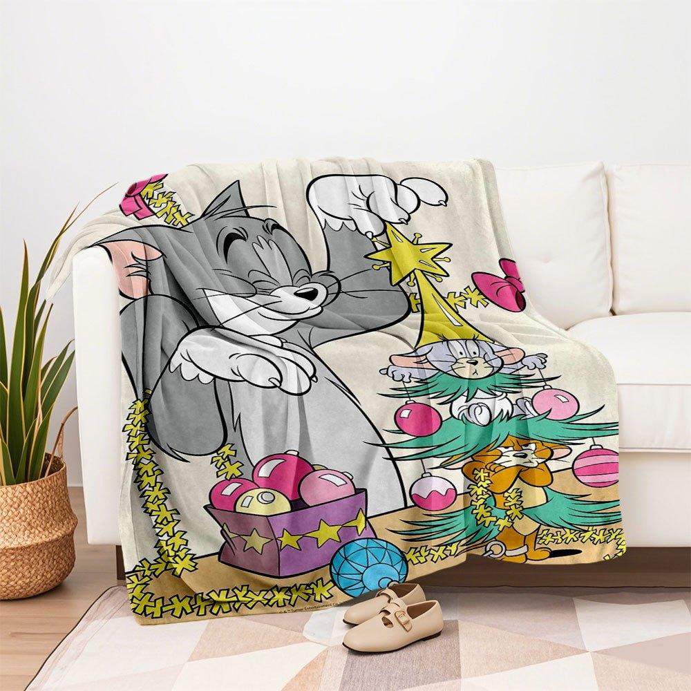 Tom Jerry Christmas Tapestry Wall Hanging Festival Home DecorationsBlanket Flannel Throw Blanket for Sofa, Bed, Travel, Camping, Office
