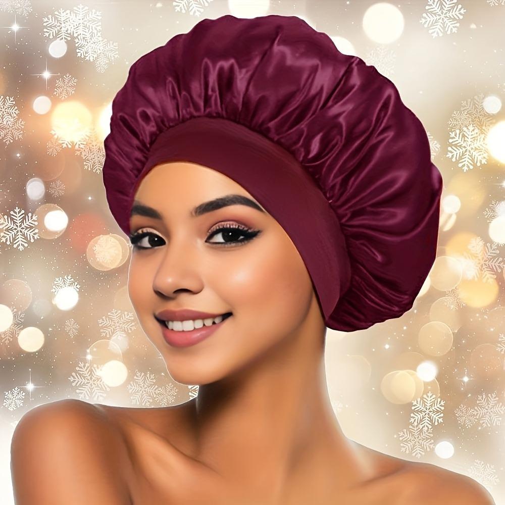 Satin-Nachtmütze mit breiter Krempe, Styling-Seiden-Stirnband zum Schlafen, Nachtmütze mit elastischem Schlappband, Haar-Duschhaube