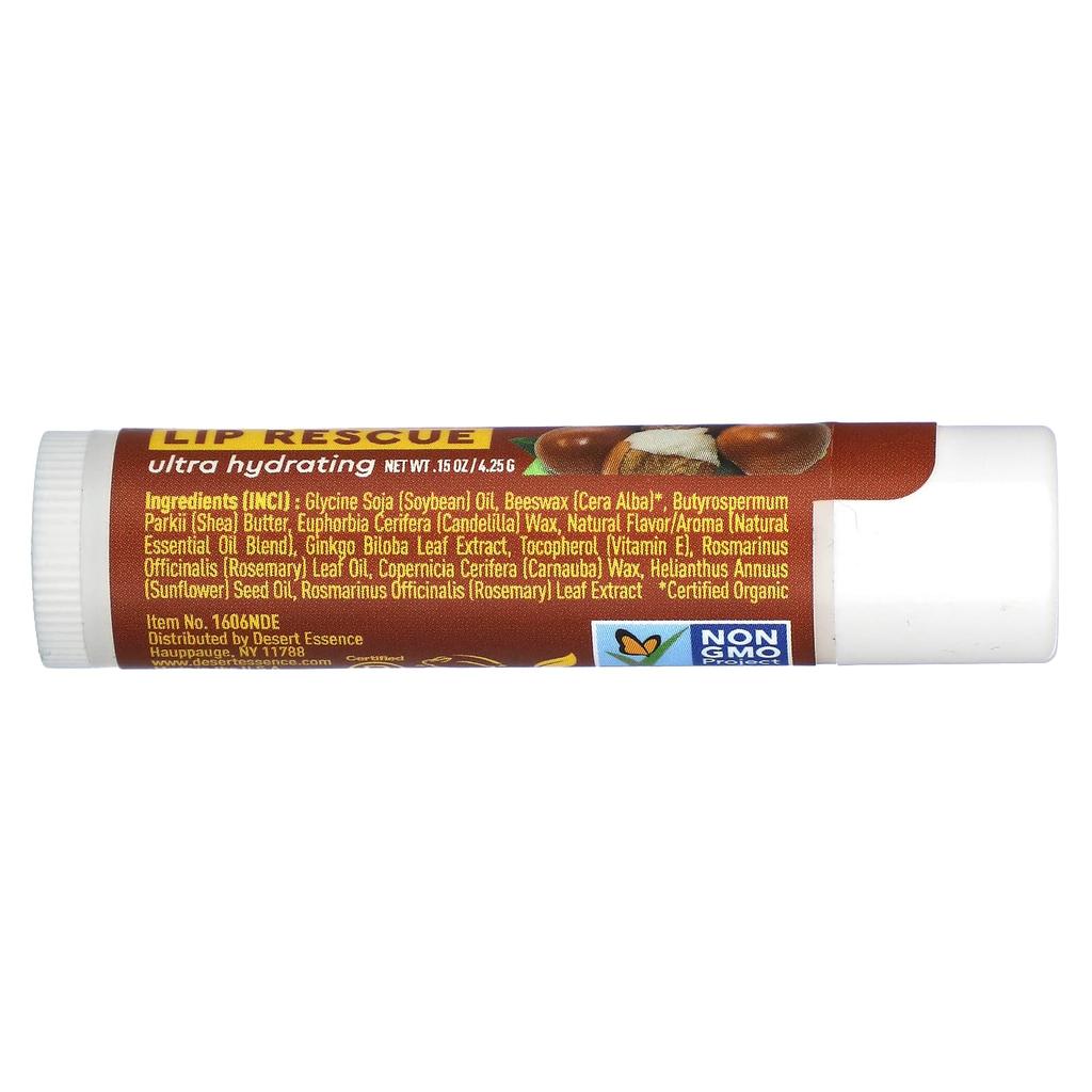 Desert Essence Lip Rescue, Balsamo Labbra Ultra Idratante, Contiene Burro di Karité, 4,25 g (0,15 once)