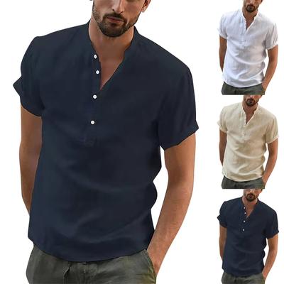 Designer Spring Summer Men's Casual Cotton Linen Solid Color Long Sleeve Shirts Loose Stand Collar Shirts