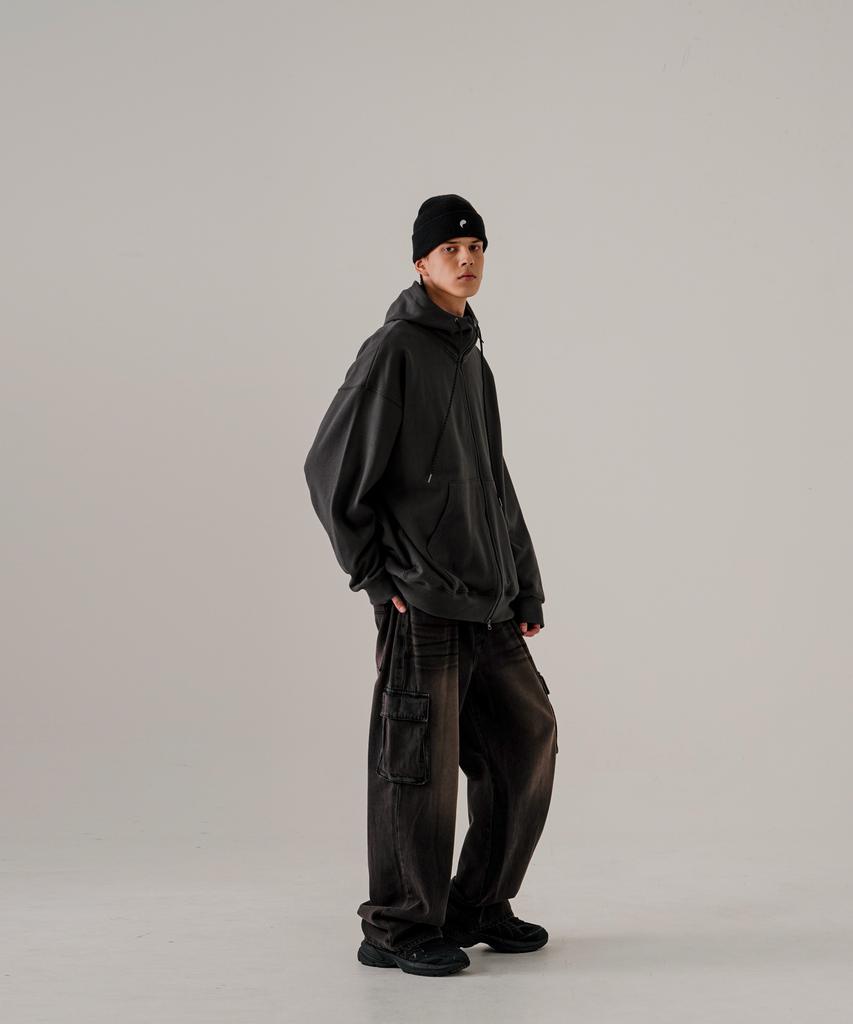 Ezkaton Heavy Loop Neck-Up Zip-Up Hoodie Deep Grey Shot6743