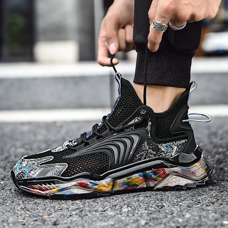 Shoes Men's Size Summer Flying Woven Breathable Hollow Fashion Shoes Popcorn Bottom Men's Lightweight Casual Sneaker