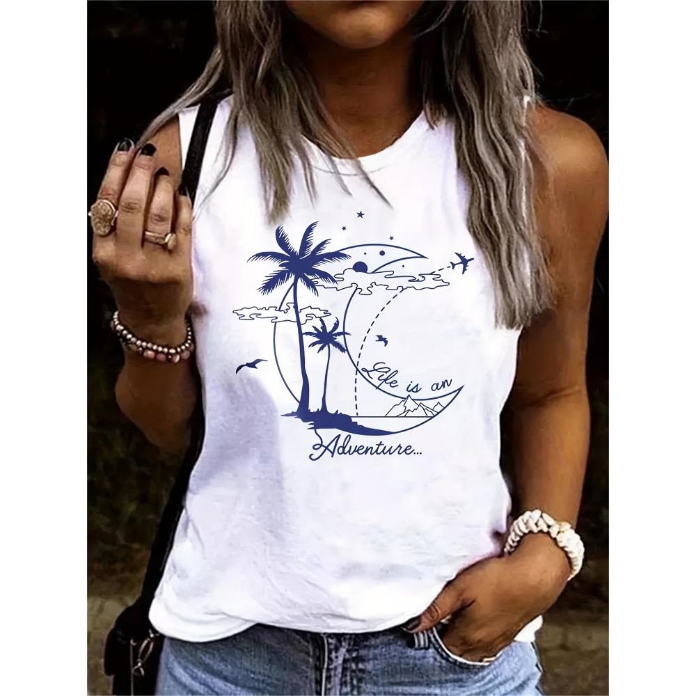 Printed oversized casual sleeveless loose vest T-shirt S