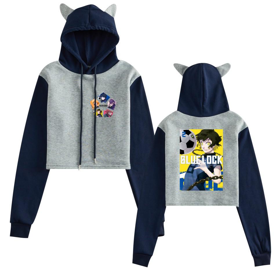 Nuova Felpa con Cappuccio Blu Prison Blue Lock Anime con Orecchie da Gatto - Collezione Autunno/Inverno Donna