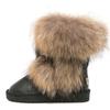 Fashion 2025 All-Match Natural Fox Fur Snow Boots Real Suede Leather Shoes Mid-Calf Knee-High Boots Raccoon Fur Warm Women'S Flat Boots