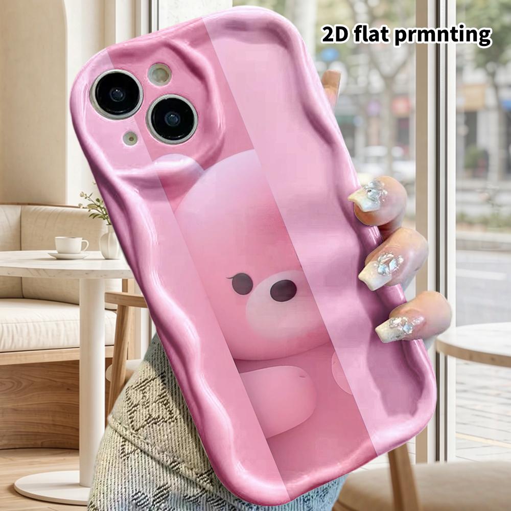 Phone Case: 2D Flat Design Suitable for iPhone 18 17 16 15 14 13 Pro, Couple Style, Pink Bear, Christmas and Halloween Gifts
