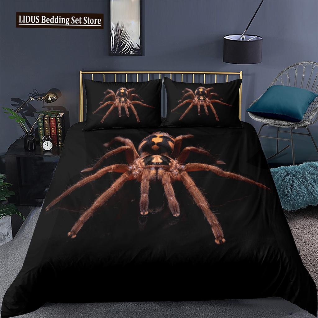 Tarantula Print Bedding Set King Full 3D Print Black Spider Comforter Cover Set Insect Theme For Boy Teen Polyester Bedding Set