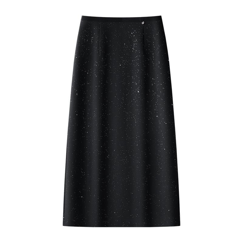 

Women s 2025 Spring Sequin Black High Waist Slimming Midi Skirt 2XL чёрный