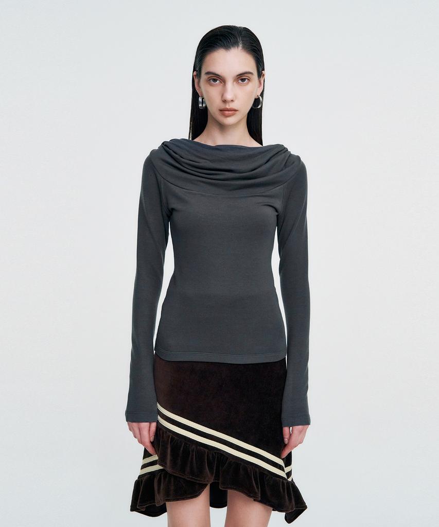 Kimjisu Color Strap Velor Frill Skirt _ Brown