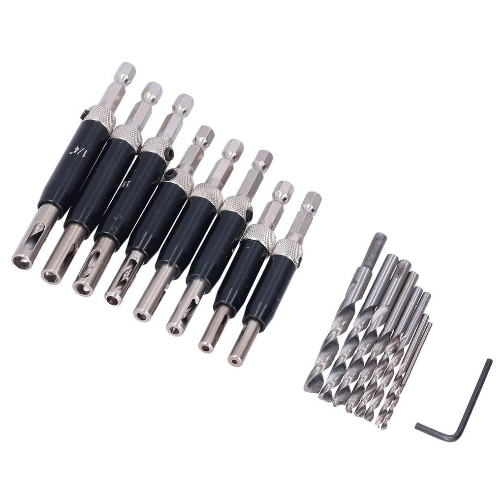17pcs Hinge Drills Set Self Centering Door Drill Bit Kit with Hex Wrench for Woodworking