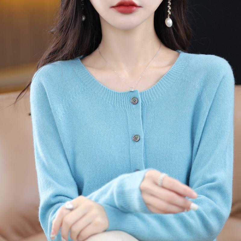 Damen S Rundhals Gestrickter Cardigan Langarm Herbst Oberbekleidung