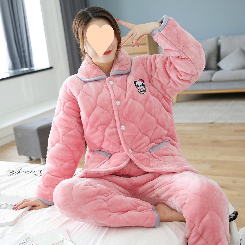 Dámské pyžamo třívrstvé zesílené a roztomilé zimní lze nosit velká velikost teplé polstrované domácí oblečení