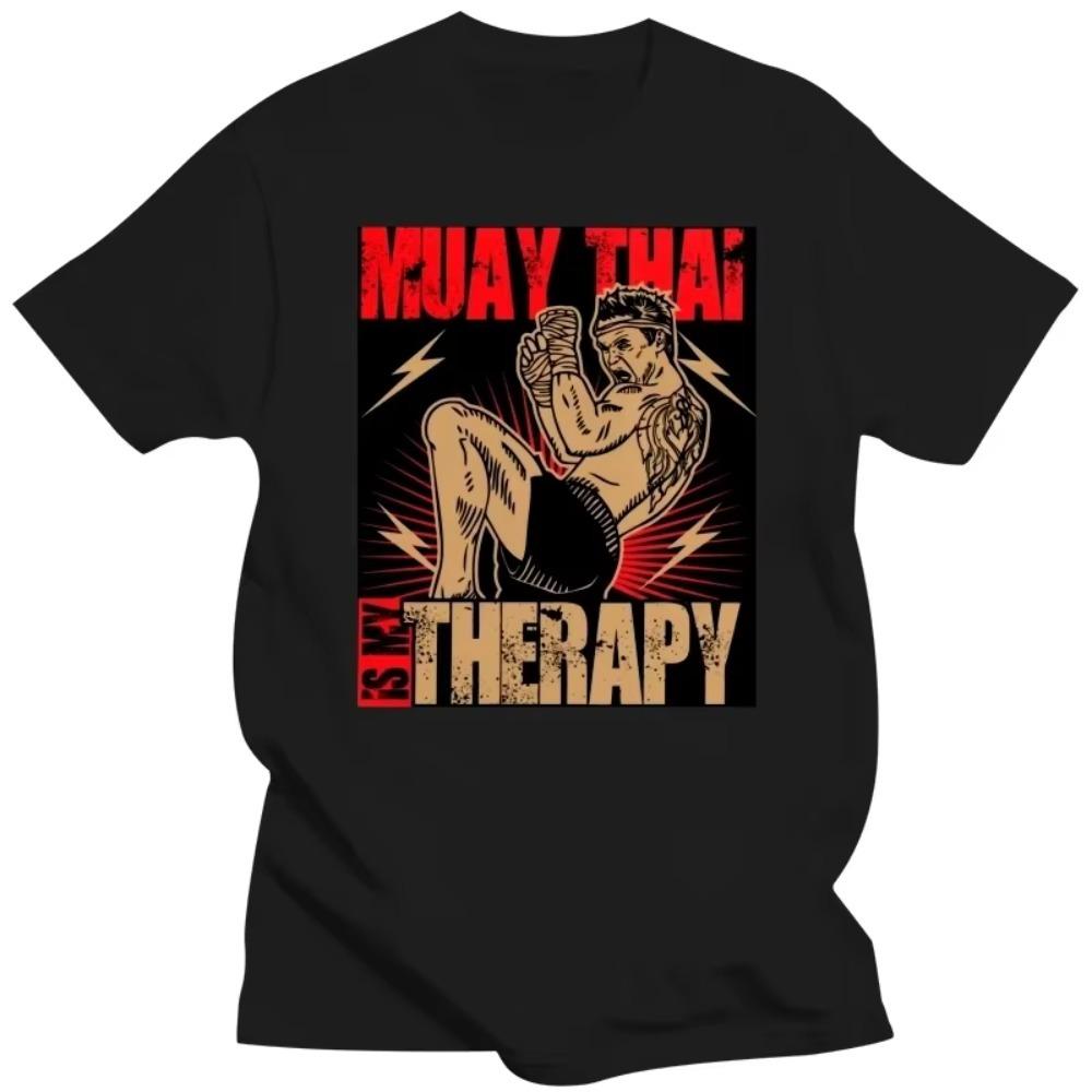 Muay Thai Therapy T Shirt for Men Pure Cotton Urban T-shirt Short Sleeves Thailand Martial Art Fighter Spirit Tee Clothing Gift