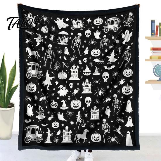 Interactive Coloring Art Gift Halloween DIY Blanket with 24 Markers, Washable Throw Blanket, Color Fabric Kit Your Own Spooky Pattern Mat for