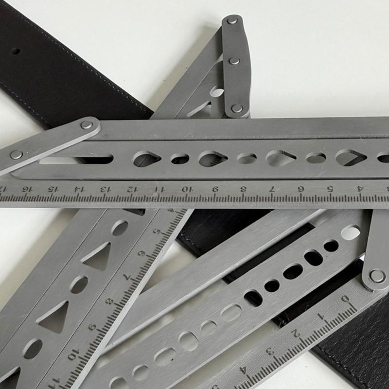 Leather Belt Hole Punching Template Tool Stainless Steel Belt Hole Punching Positioning Guide Ruler with Scale Marking