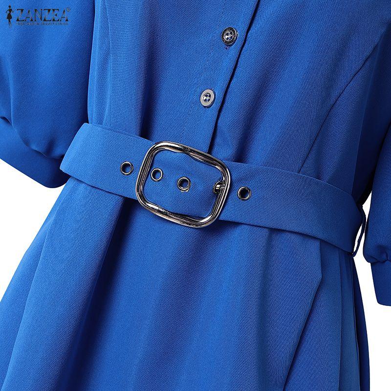 ZANZEA Damen Freizeitkleid Sommer Halbsleeve mit Umlegekragen