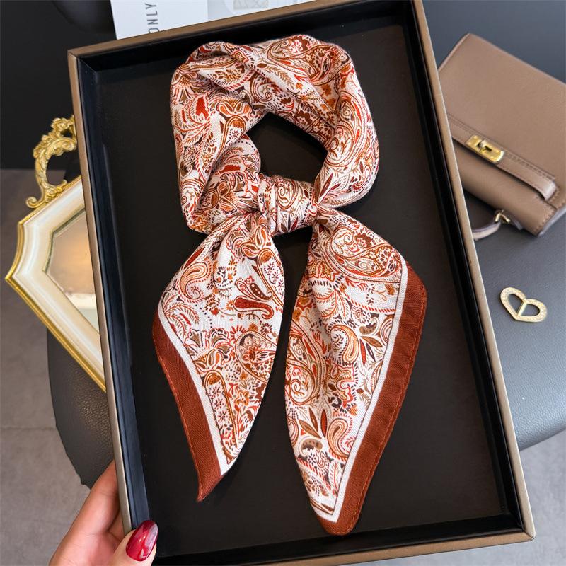 Cashew Print Female Neck Scarf Cotton Linen Feeling Women Square Hair Scarves Foulard Head Band Shawls Wraps Neckerchief Bandana