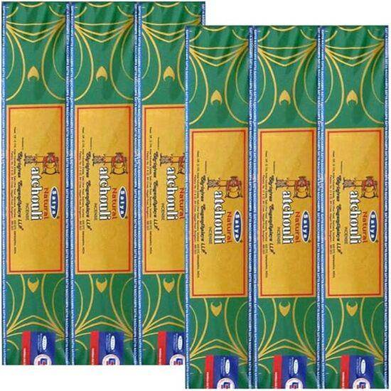 Satya Nag Champa Natural Patchouli Incense Sticks Agarbatti 90 Grams Box | 12 Packs of 15 Grams Each In a Box | Export Quality