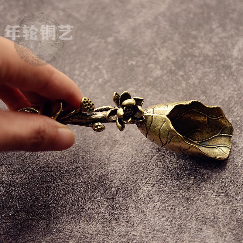 Creative Brass Copper Tea Spoons Sugar Shovel Lotus Root Tea Scoop Spatula Gold Coffee Spoon Teaware Ice Cream Kitchen Tool
