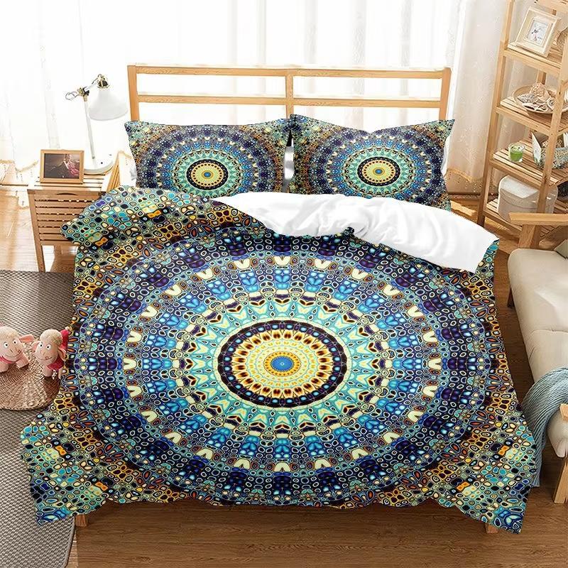 Psykedelisk Mandala Påslakan Bohemia 3D Blommig Sängkläder Set Mikrofiber Abstrakt Geometrisk Täcktäck Cover För Barn Vuxen Dekor