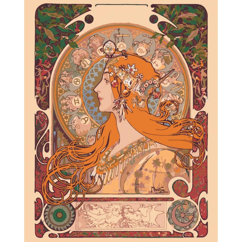 Malowanie Po Numerach Z Ramą Obrazy Do Malowania - Zodiak A.mucha 40X50 Cm