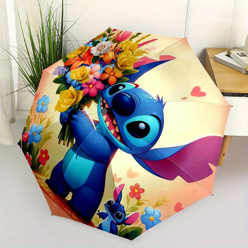 

Stitch,Flowers Themed folding umbrella, the best choice for gift giving, 8 ribs, casual, durable, lightweight and portable travel umbrella,