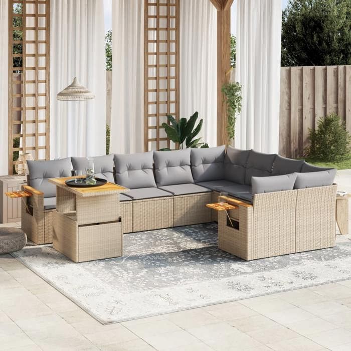 VidaXL Garden Lounge Set with Cushions 10 Pcs, Patio Sofas, Patio Furniture Set, Outdoor Furniture, Beige 3273684