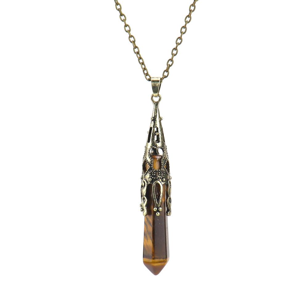 Natural Stone Crystal Single Pointed Hexagonal Column Yoga Jewelry Hexagonal Pyramid Pendulum Pendant Necklace N580