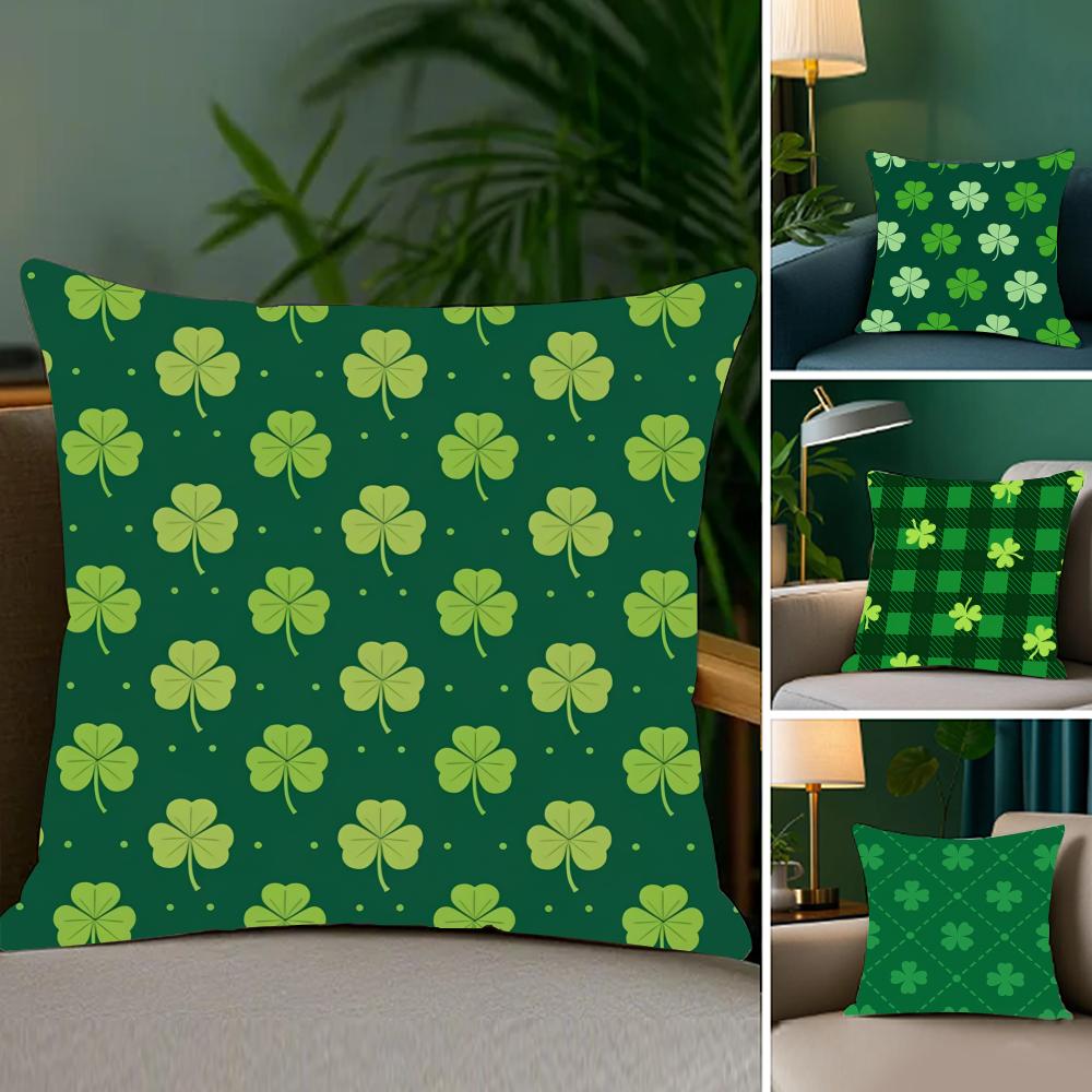 St Patricks Day Gift Cushion Cover Soft Plush Fabric DoubleSided Printed Sofa Cushion Cover for All Seasons Home Decor Gift