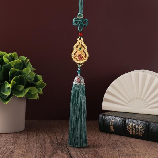 Chinese Style Gourd Car Hanging Decoration Rotatable Fu Character Gourd Tassels Car Rearview Mirror Charm Feng Shui Ornament Pendant Accessories