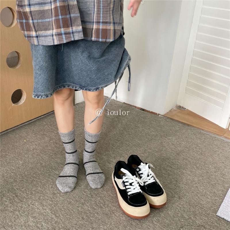 Ladies Autumn Winter Thick Striped Wool Medium Tube Pile Socks