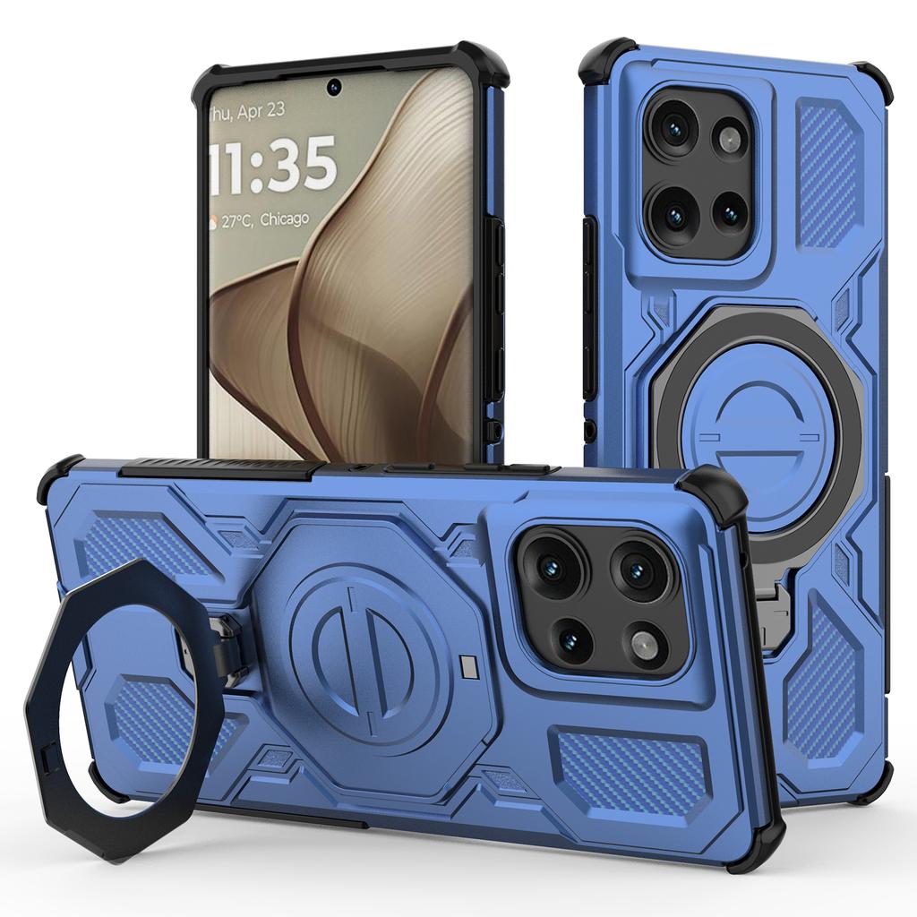 For Motorola Edge 50 5G Magnetic Case Rotating Metal Kickstand PC+TPU Phone Back Cover