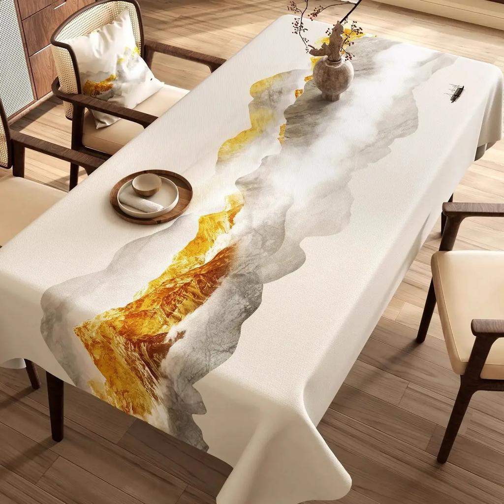Chinese Landscape Printed Table Cloth High End Chinese Style Tea Table Cover Cloth Flower Landscape Lint Dustproof Table Mat