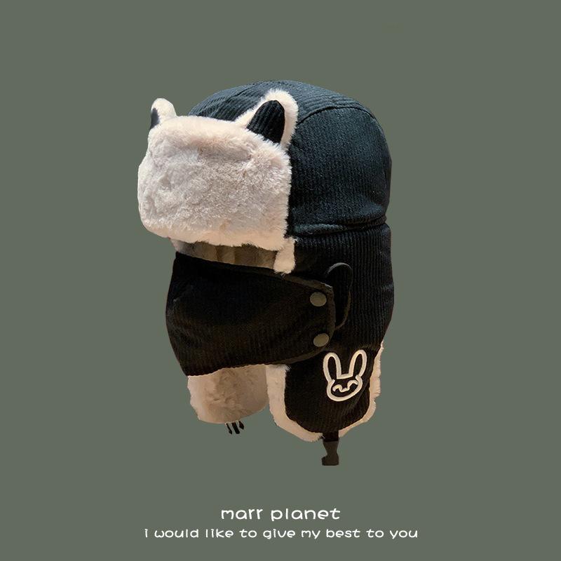 

Милая шапка с кроличьими ушками для женщин на зиму, корейский стиль, шапка-маска для лица, делающая лицо маленьким, с толстым плюшем и защитой ушей, шапка-ушанка