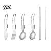Corrosion Resistant Utensils Stainless Steel Folding Spoon Fork Cutter Straw Brush Foldable Flatware Outdoor Camping Picnic Hiking Collapsible Cutlery