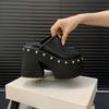 Scarpe Borchie Basso Donna Pantofole Piattaforma Copri Punta Taglia Grande Ciabatte Zoccoli con Tacco 2026 Alto Roma Scandali Tessuto PU Gomma Super
