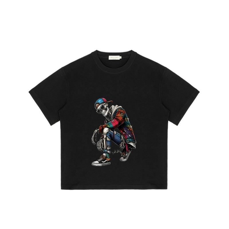 Herr Svart T-shirt med Skelett Hip Hop Dans Grafiskt Tryck Streetwear Casual Wear
