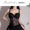 Seductive Lace Mesh See-Through Lingerie Bodysuit with Suspender Straps