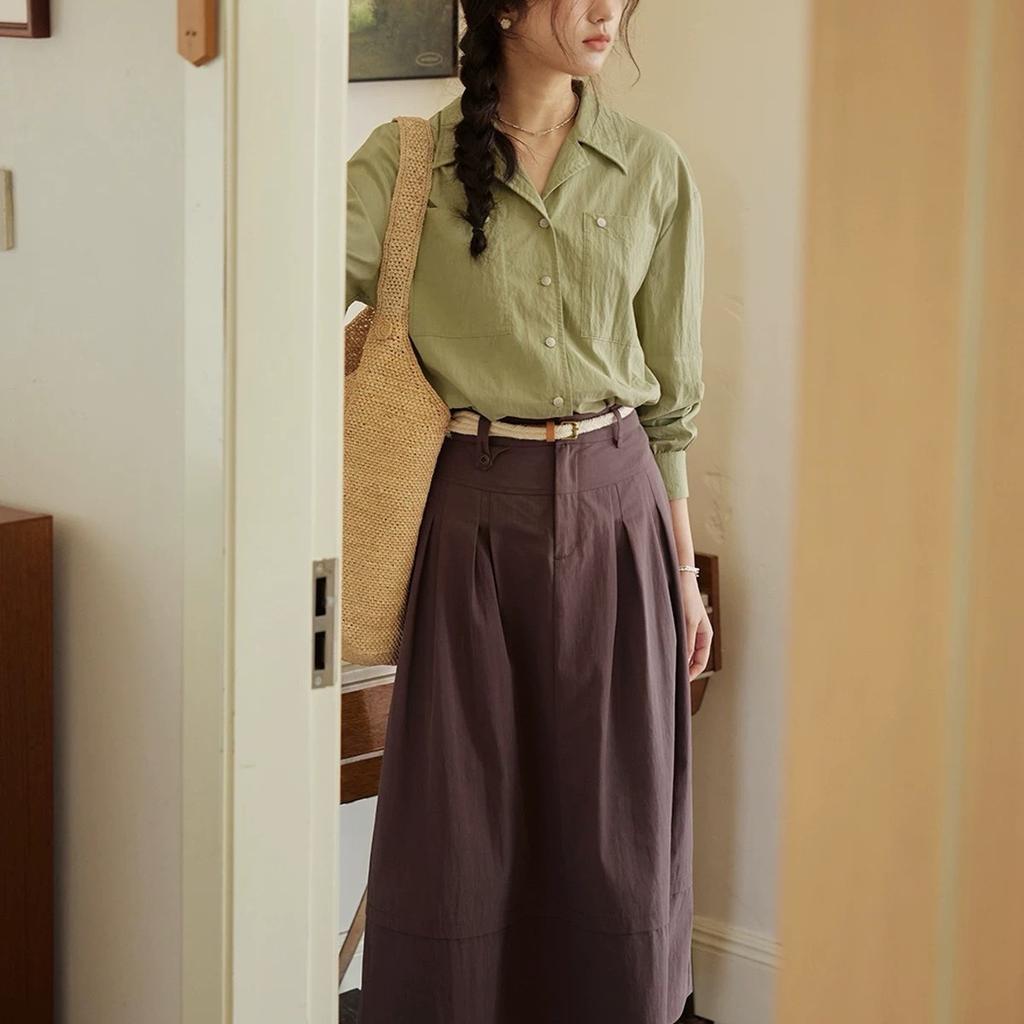 French retro Tencel Cuban collar loose long-sleeved shirt women's spring new products